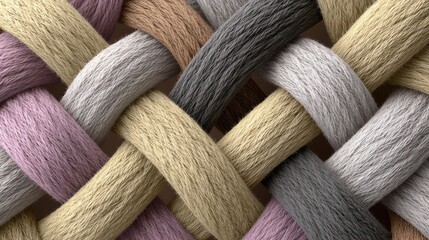 Basket weave crafted from alternating colored fibers intersecting diagonally in repeating lattice Ultra-detailed clarity reveals strand tactile texture