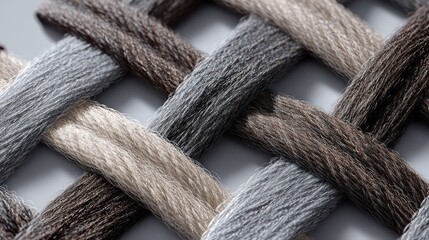 Basket weave crafted from alternating colored fibers intersecting diagonally in repeating lattice Ultra-detailed clarity reveals strand tactile texture