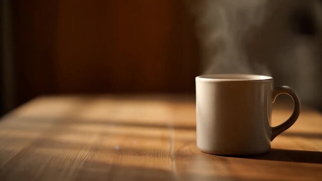 Seamless Loop Coffee Mug Steam &ndash; Minimal Warm Workspace Background Video