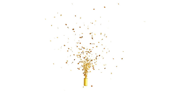 Golden Confetti Transparent Background. Gold Confetti, bright confetti isolated on transparent background. 3d Rendering Transparent Confeti. anniversary, birthday or wedding celebration