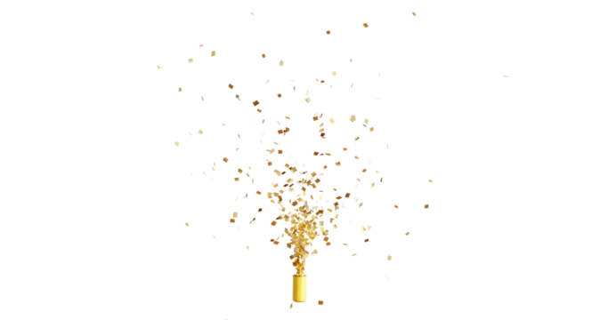 Golden Confetti Transparent Background. Gold Confetti, bright confetti isolated on transparent background. 3d Rendering Transparent Confeti. anniversary, birthday or wedding celebration