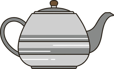 Modern Vector Illustration of a Grey Metal Teapot or Kettle with Horizontal Striped Design, Suitable for Tea Shop Graphics and Kitchenware Concepts