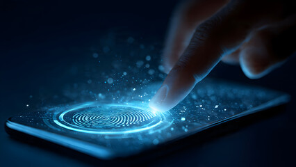 Ultra-detailed smartphone displaying 2FA authentication process with SMS code, fingerprint biometric scan, and cybersecurity shield surrounding device in protective blue glow