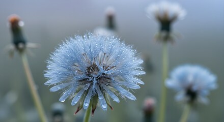 Dewy dandelion flower closeup