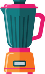 Vibrant Flat Design Vector Illustration of a Kitchen Blender Appliance with a Teal Jar, Pink Lid and Handle, and an Orange Base, for Food Prep Graphics