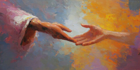 a person extends their hand to help another,