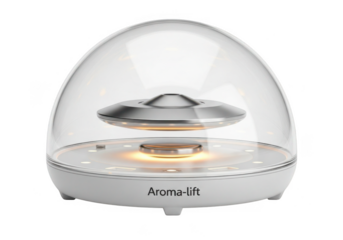 Modern white aroma diffuser with levitating ufo shape isolated on transparent background