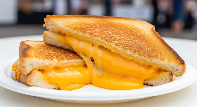 Deliciously gooey grilled cheese sandwich with melted cheddar cheese oozing out - Powered by Adobe