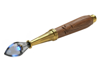 Elegant crystal spoon with ornate wooden handle isolated on transparent background