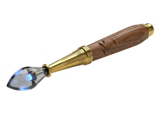 Elegant crystal spoon with ornate wooden handle isolated on transparent background