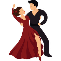 Joyful Couple Dancing Elegantly A Man In A Black Outfit And A Woman In A Flowing Red Dress With A Transparent Background