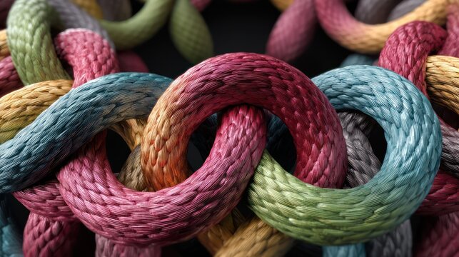 Circular lattice formed from interwoven colored wires segment tightly arranged Ultra-detailed sharp textures reveal metallic sheen under directional