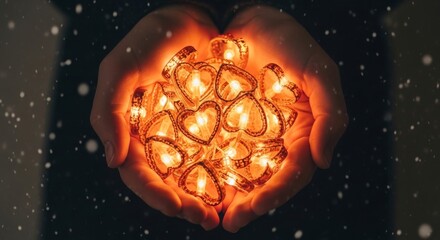 Hands Holding Heart Shaped Lights, Romantic Glow, Love, Valentines Day, Festive Sparkle