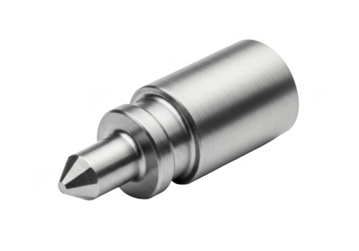 Machined metal pin with tapered point isolated on transparent background