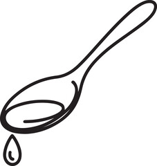 Continuous line spoon with liquid medicine drop illustration for medical and healthcare design
