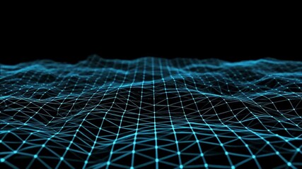 Abstract digital network grid with glowing blue connection points on a dark background, representing technology and data flow - Powered by Adobe