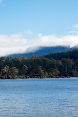 Obraz premium View across lake from Cynthia Bay, Cradle Mountain - Lake St Clair National Park, Tasmania, Australia