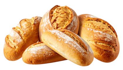 Pile of Freshly Baked Artisan White Bread Loaves Dusted with Flour Isolated