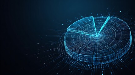 Futuristic pie chart graphic for big data analytics and market segmentation. Digital dashboard concept with copy space.