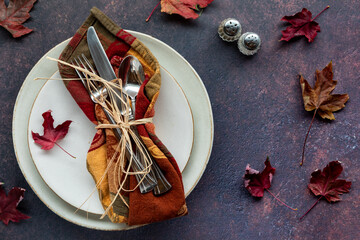 An autumn inspired place setting for Thanksgiving.