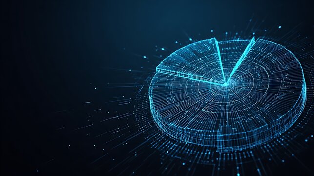 Futuristic pie chart graphic for big data analytics and market segmentation. Digital dashboard concept with copy space.