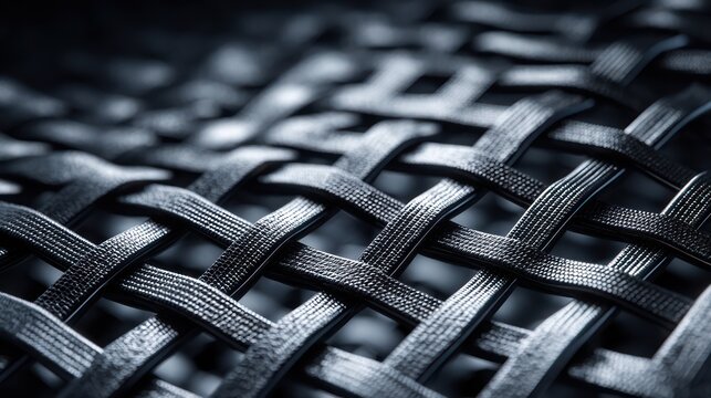 Close-up of metallic mesh weave perfectly symmetrical under angled lighting Shadows define interlaced strands with ultra-sharp precision Noise-free - Powered by Adobe