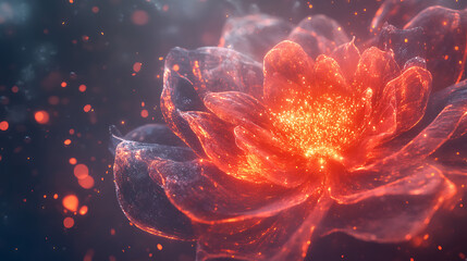 Fiery abstract flower with glowing petals, dynamic energy and vibrant artistic design