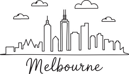 Naklejka premium One line minimalist drawing of Melbourne skyline illustration for modern cityscape design