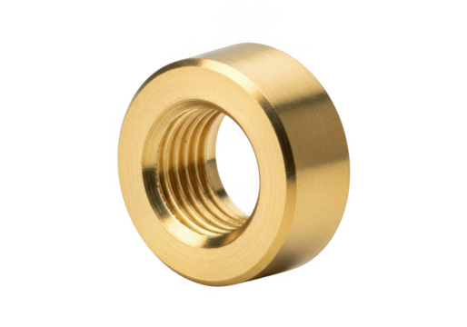 Brass threaded fitting nut isolated on transparent background