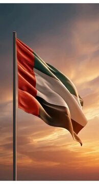Waving UAE national flag video. National day or patriotism symbol. Reel or social media post with copy space for business promotion or offers.