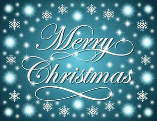 Festive Merry Christmas Greeting with Snowflakes Background