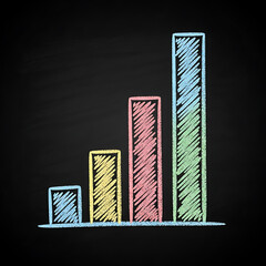 Chalk Drawing of Bar Graph on Blackboard for Business Data Analysis, Hand-Drawn Colorful Chart Illustrating Financial Growth and Progress, financial data analysis, education, progress visualization.