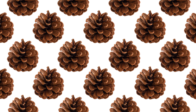 Seamless Repeating Pattern of Natural Brown Pinecones Isolated on Transparent Background