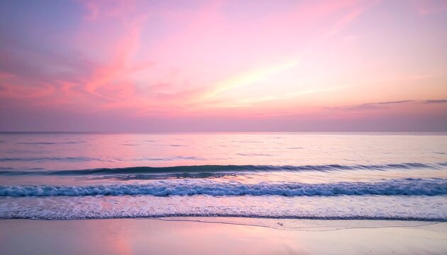 Gentle waves rolling onto a calm shore at sunrise
