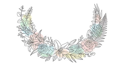 Elegant floral wreath illustration with detailed botanical line art design