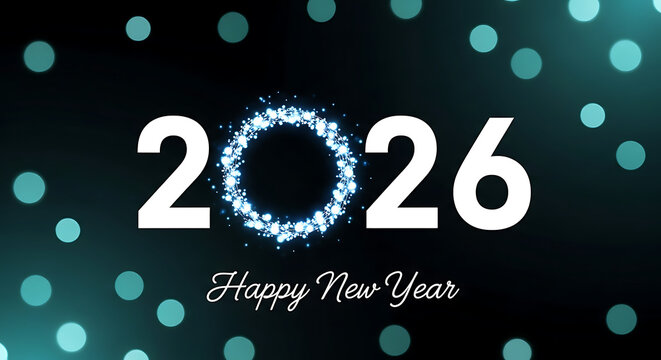 Sparkling 2026 happy new year greeting with bokeh lights - Powered by Adobe