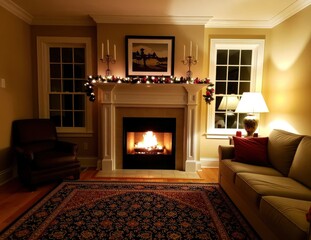 Cozy Living Room with Fireplace and Holiday Decorations