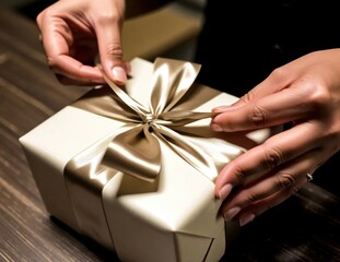 Elegant Gift Wrapping with Ribbon Close Up Detail