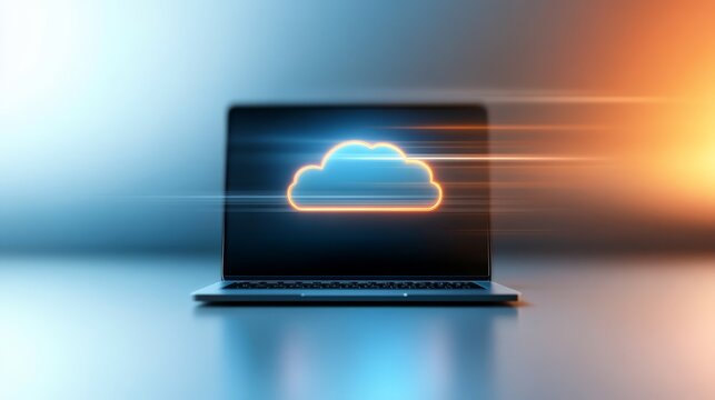 Laptop displaying cloud computing interface modern digital technology and connectivity solution for business.