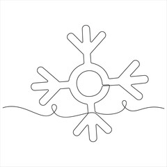 Continuous one line drawing of christmas snowflake winter snow and cold symbol in simple linear outline style illustration