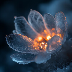 Stunning ice flower with glowing center, perfect for winter designs and seasonal projects
