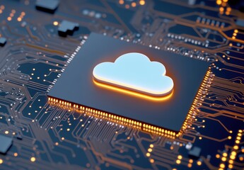 Modern Circuit Board with Cloud Icon and Glowing Elements