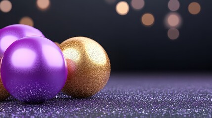 Colorful Decorative Ornaments on Glittering Surface with Bokeh Lights