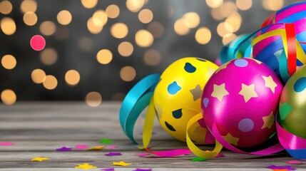 Colorful Party Decorations with Bokeh Background for Celebrations