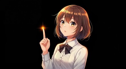 Obraz premium Spark of Inspiration: A young person gazes thoughtfully at a lit matchstick, capturing a moment of contemplation, idea, hope, in the dimly lit surrounding.