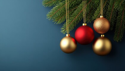 Elegant Christmas Ornaments Hanging on Evergreen Branches