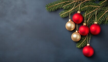 Elegant Christmas Ornaments and Greenery on Dark Background
