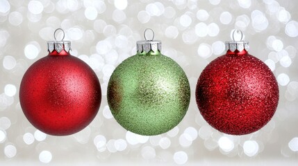 Colorful Christmas Ornaments in Red and Green with Sparkling Background
