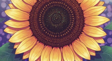 Golden Sunflower: a large sunflower with bright yellow petals and a dark brown center, showcasing the vibrant beauty of nature and the details of floral design.