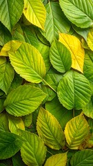 Close-up showcases lush, green and yellow leaves, texture and veins are clear